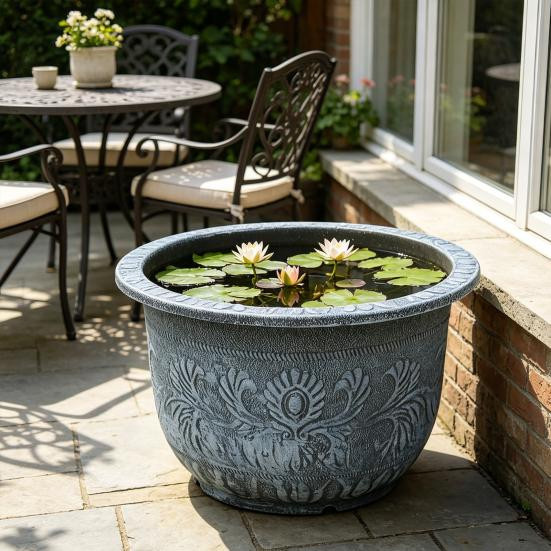 ZiQiDongLai Blumentopf aus Harz mit 3D-Reliefdesign in Grau für Garten, Balkon und Terrasse - Bild 6
