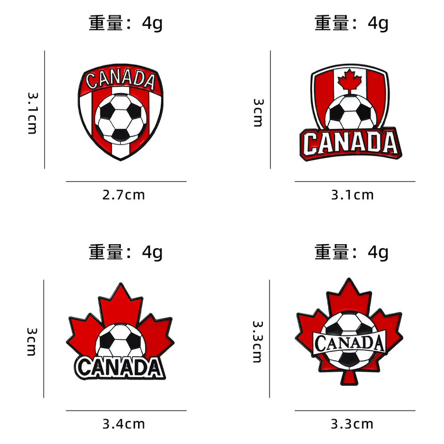Bandai 4er-Set Kanada Fußball Emaille-Pins, Ahornblatt, Metall-Brosche - Bild 3