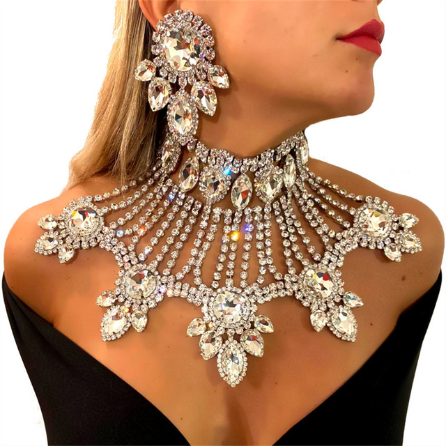 Halskette Ohrring Set, Silber, Kristall, Hochzeit - Bild 1