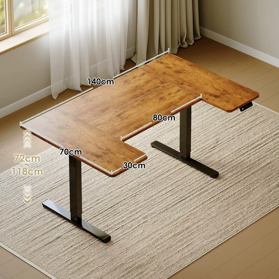 Offigo Elektrischer Höhenverstellbarer Schreibtisch in Vintagebraun mit Speicherfunktion, B/T: 140 x 70 cm - Bild 2
