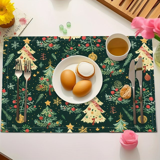 VIKAMA 4-teiliges Set weihnachtliche Tischsets, tiefgrün, wasserdicht und wärmeisolierend, rechteckig, B: 45,0 cm x T: 30,0 cm - Bild 1