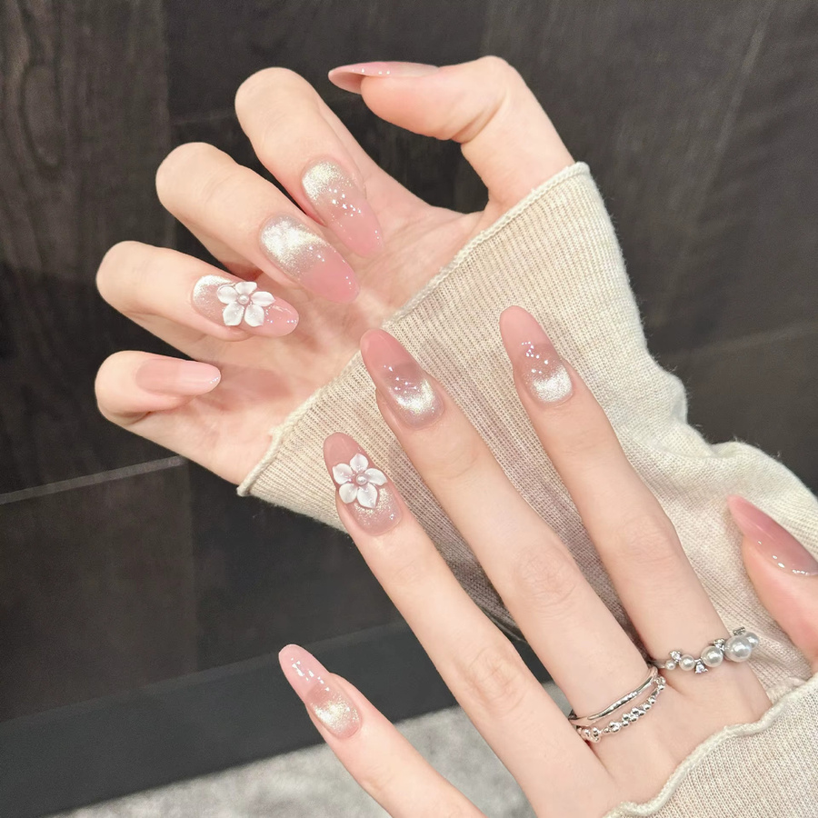 Künstliche Nägel, rosa Katzenaugen-Kirschblüten, Glänzend, 10 Stück, Damen - Bild 2
