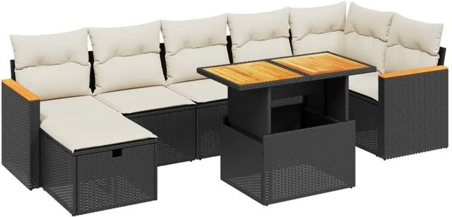 vidaXL 8-teilige Garten-Sofagarnitur aus Polyrattan mit Kissen und Couchtisch in Schwarz - Bild 1