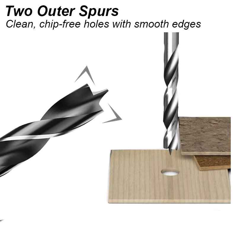 Atooltour Brad-Point-Bohrer-Set in Silber, selbstzentrierend mit Außenspreizern und Doppelklinge, dreispitzig und metrisch für Holz, Hartholz, Kunststoff und MDF - Bild 3