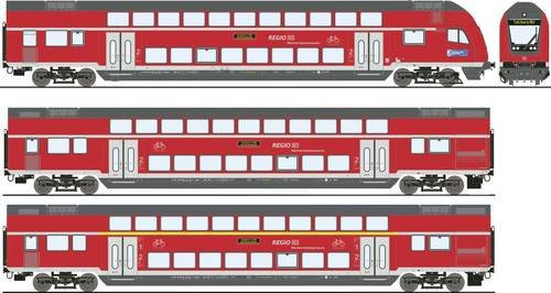 Roco Doppelstockwagen der DB AG, 3er-Set, H0, 1:87, Rot - Bild 1
