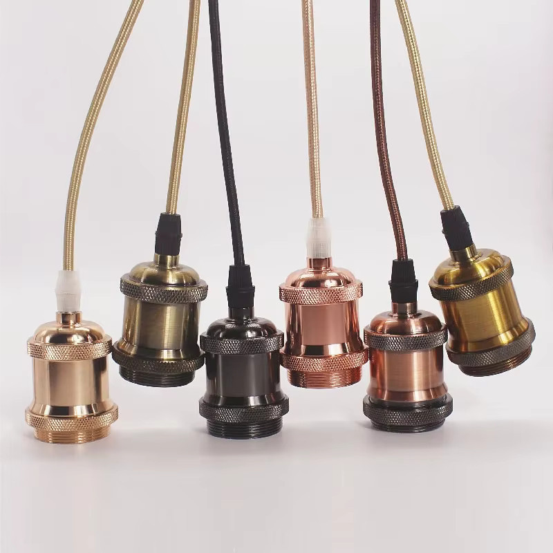 Vintage E27 Hängelampenhalter-Set aus Kupfer und Metall im Industrial-Design - Bild 2
