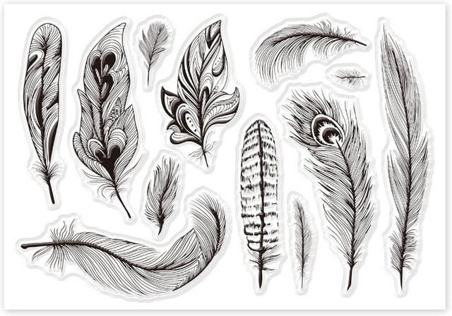 Transparenter Silikonstempel mit Pfauenfeder Motiv für Karten und Bastelarbeiten, B/H/T: 16 x 11 x 0,3 cm - Bild 1