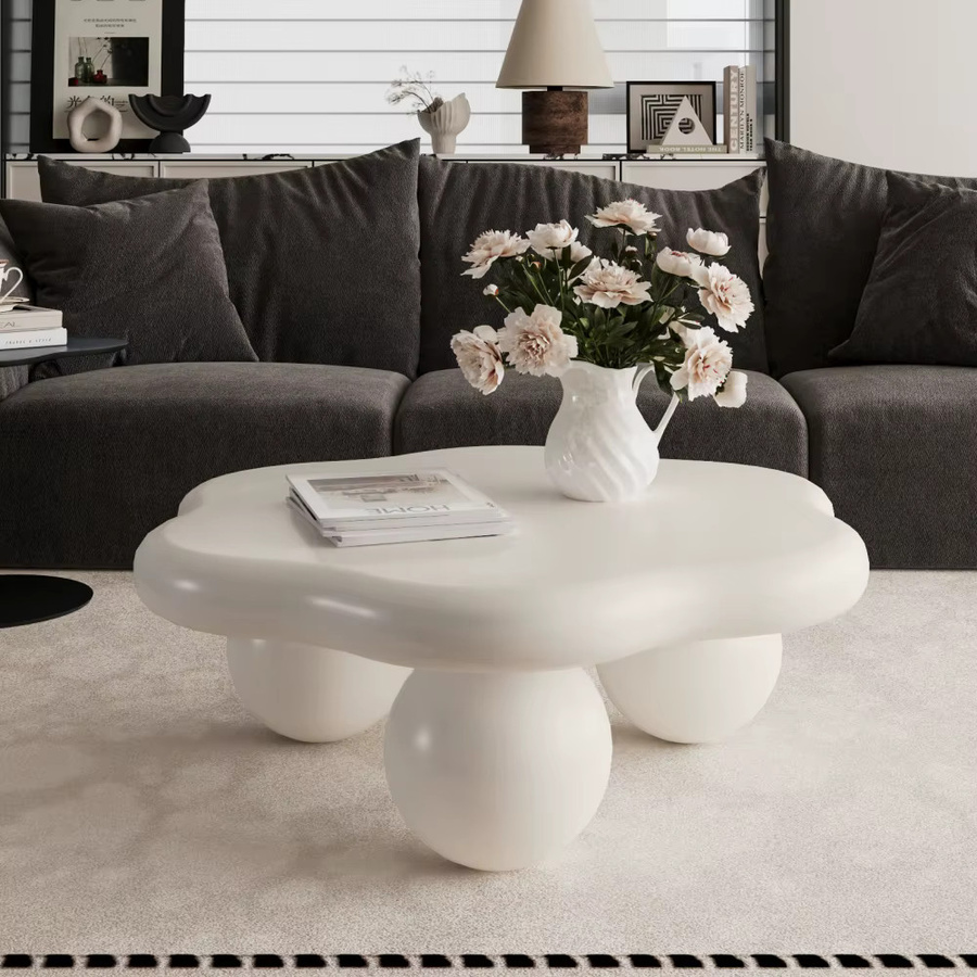 Ye Wolkenförmiger Couchtisch in Cremeweiß mit kugelförmigen Beinen, Modern Minimalistisches Design, Breite: 80 cm - Bild 3
