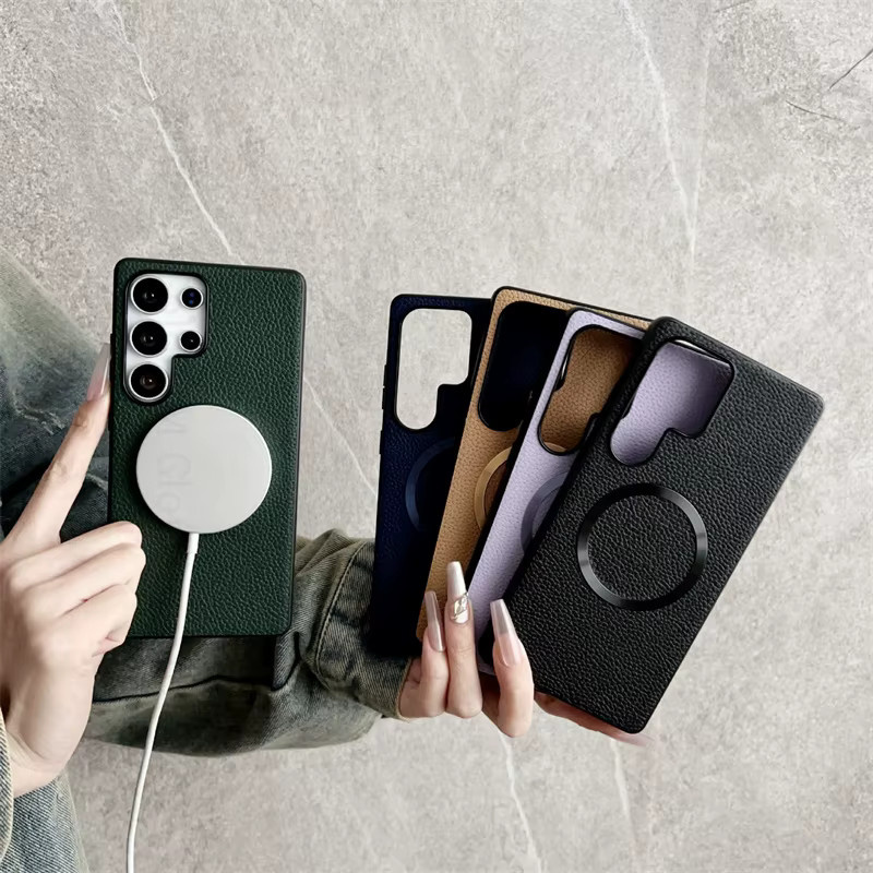 Leder Handyhülle mit kabelloser Ladefunktion für Samsung Galaxy S25 Edge S24 Ultra S23 Plus A07 A16 A26 A36 A56 5G in Grün - Bild 2