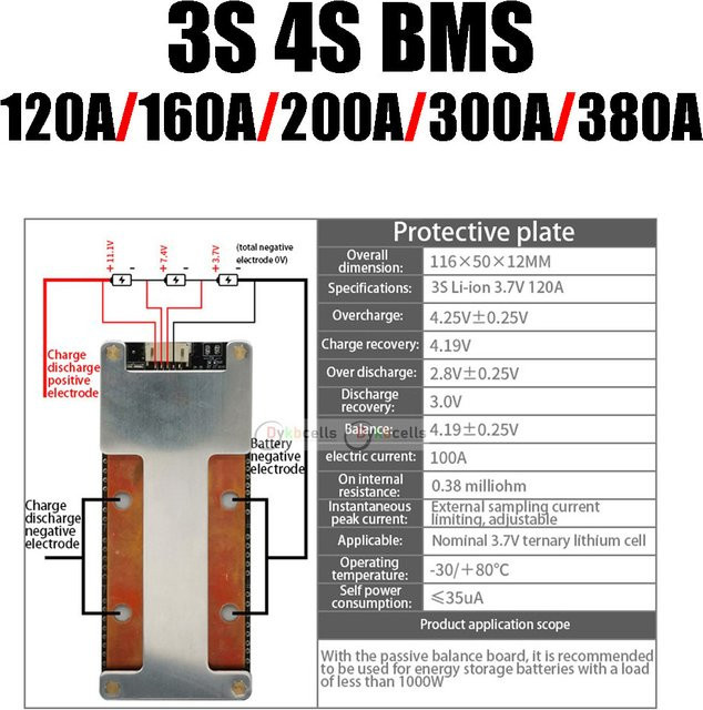 BMS Schutzplatine für Li-Ion und LiFePO4 Akkus, Balance-Modul für 3s bis 4s Konfigurationen, 3,2V bis 16,8V, geeignet für 12V Anwendungen in Autos, Wohnmobilen und Wechselrichtern - Bild 1