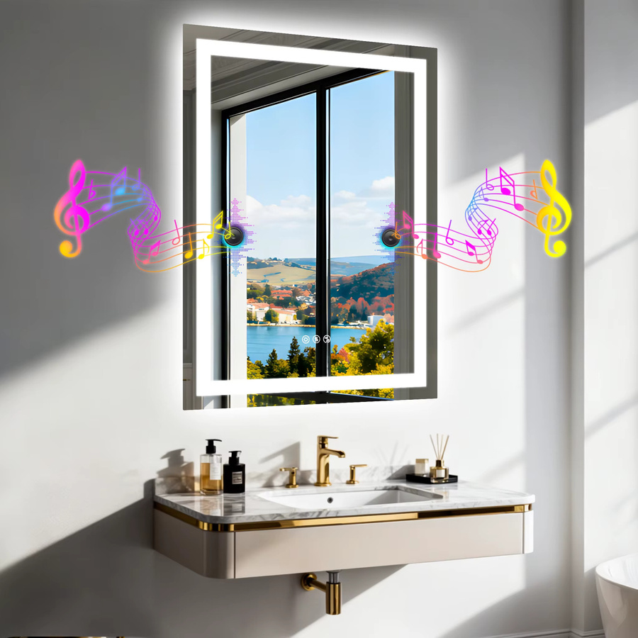 LED-Badezimmerspiegel von BORWART aus gehärtetem Glas mit Bluetooth, 3 Farben dimmbar und Lichtspeicher, Weiß - Bild 3