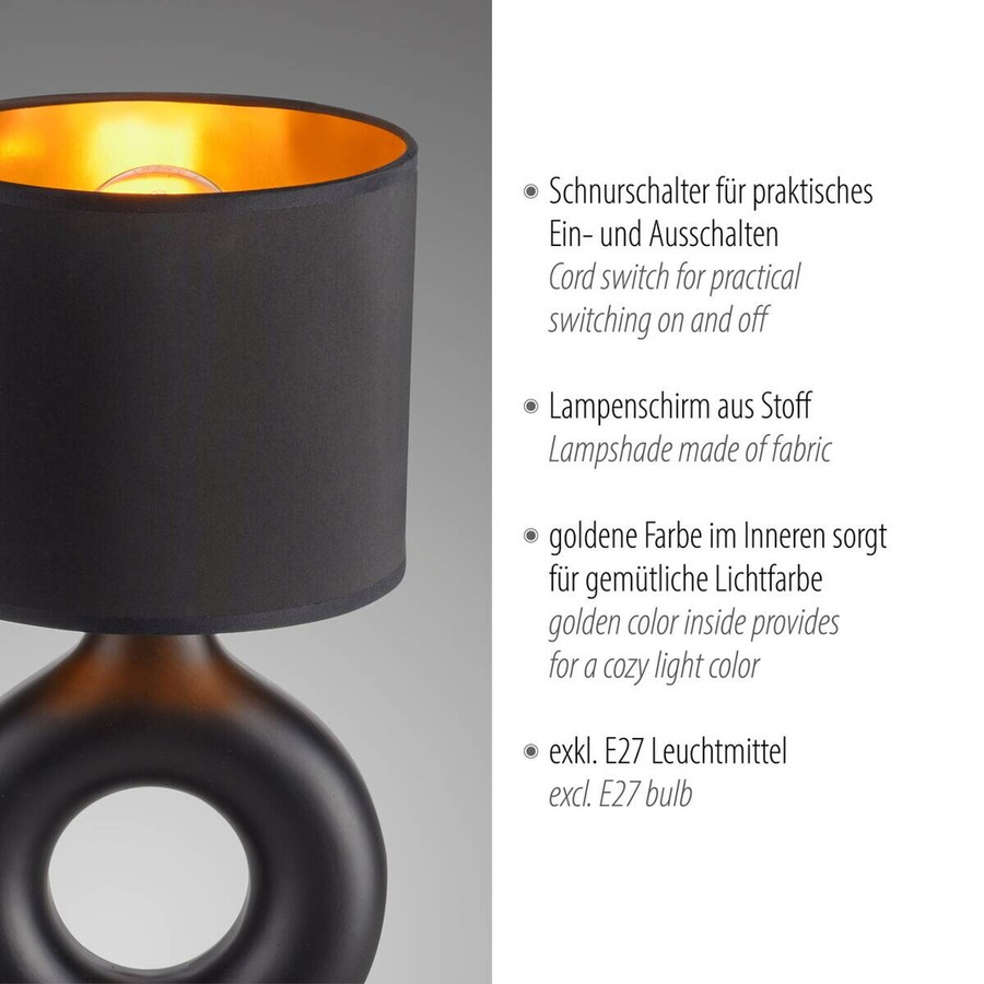 Just Light Tischleuchte Carara in Schwarz mit Keramik und Stoff, H: 30 cm, B: 16 cm, T: 16 cm - Bild 3