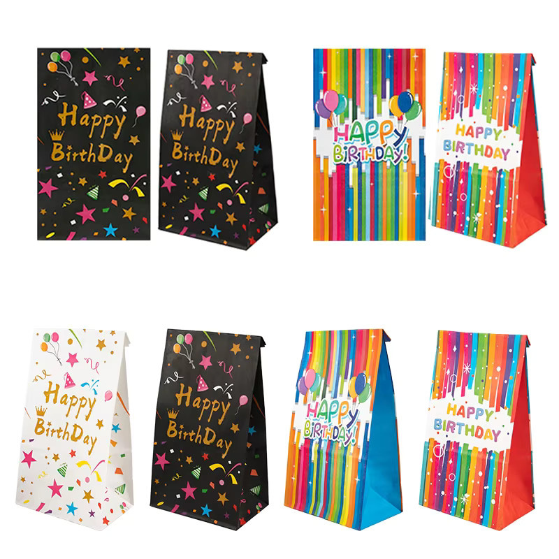 10 Stück Joy-enlife Kraftpapier Geschenktüten mit Alles Gute Zum Geburtstag Aufdruck für Süßigkeiten und Kekse, Mehrfarbig - Bild 3