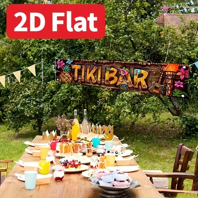 VIKAMA Vintage Tiki-Bar-Banner aus Holz in Multicolour, Hawaiianische Sommer-Strandparty-Dekoration für Garten und Terrasse, B/H: 180 x 35 cm - Bild 1