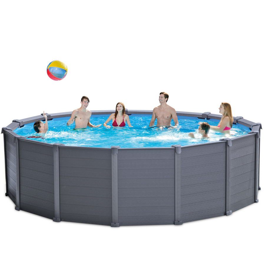 Intex Frame Pool Set rund in Graphit mit Sandfilteranlage, Abdeckung, Bodenplane und Leiter, Durchmesser: 478 cm, Höhe: 124 cm - Bild 3
