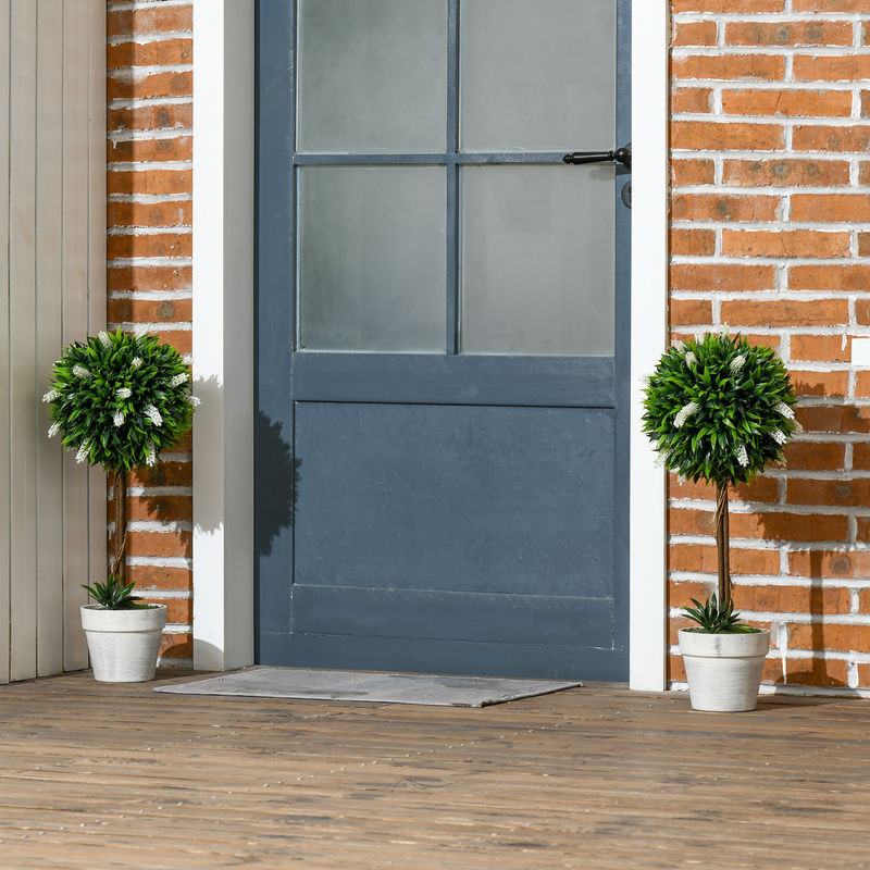 HOMCOM Künstlicher Lavendel 2er-Set in Grün und Weiß, künstliche Topfpflanzen aus Kunststoff für moderne Dekoration, Höhe: 60 cm - Bild 1