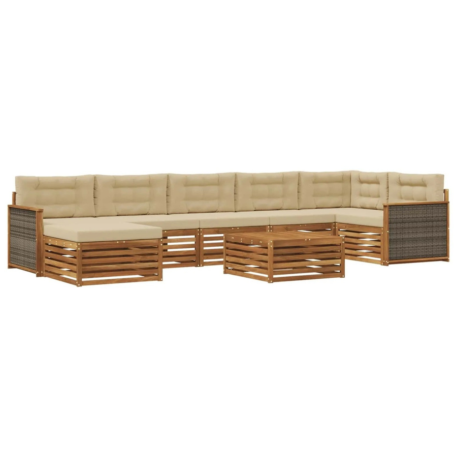 vidaXL Outdoor-Sofagarnitur L-Form aus Akazienholz mit 8 Kissen in Natur und Beige - Bild 2