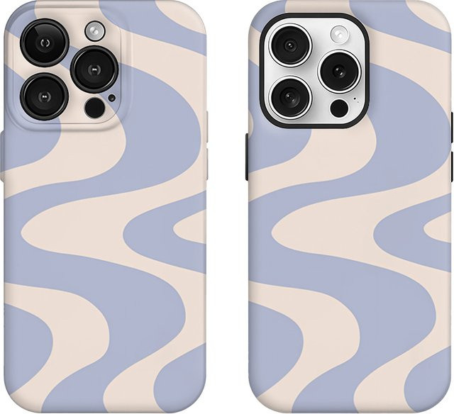 Luxuriöse Handyhülle für Apple iPhone (kompatibel mit iPhone 17 bis 8 und Air Pro Max Plus) mit doppellagiger Rückseite in Hellblau und Cremefarben, gewelltes Design - Bild 1