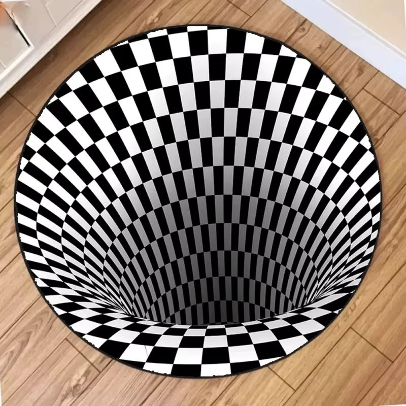 VIKAMA 3D Vortex Optical Illusion Runder Teppich aus weichem Flanellstoff in Schwarz, Durchmesser: 60 cm - Bild 1