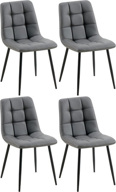 4er Set DELUKE Esszimmerstühle FANOR aus Kunstleder in Dunkelgrau mit Stepp-Muster, B/T/H: 45 x 55 x 84 cm - Bild 1