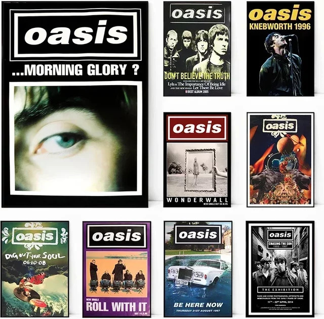 Potdemiel Oasis Band Poster Leinwanddruck Retro Wandkunst Schwarz Weiß und Mehrfarbig - Bild 1