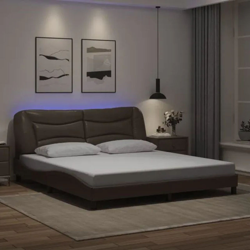Modernes Polsterbett Hvar von vidaxl mit LED aus Kunstleder in Braun, B/T: 180 x 200 cm - Bild 1