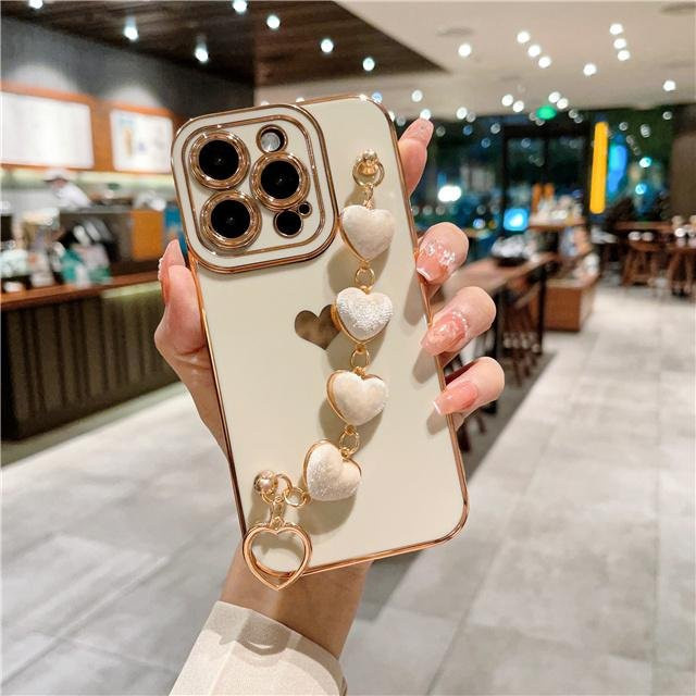 Yiran Luxus Handyhülle mit Plattierungsrahmen und Armband Riemen in Weiß für iPhone 15 Pro Max und weitere Modelle - Bild 1