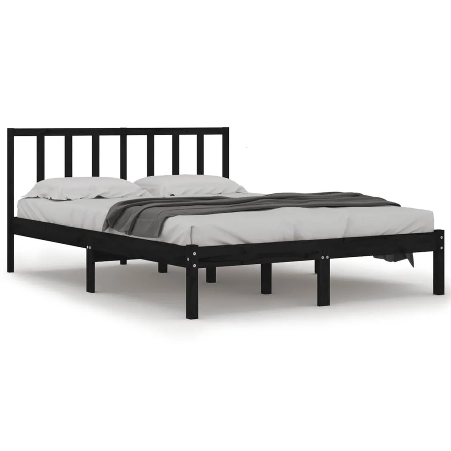 vidaXL Massivholzbett aus Kiefer in Schwarz, B/T: 150 x 200 cm - Bild 2