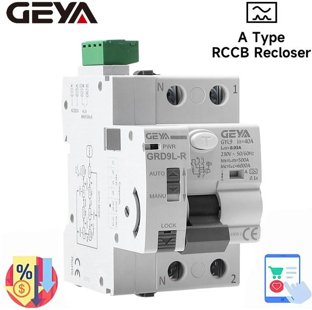 GEYA GRD9L Typ A RCD Automatischer Wiedereinschaltbarer Differenzial-Schutzschalter 2P 40A 0,03A 30mA 220V Weiß - Bild 1