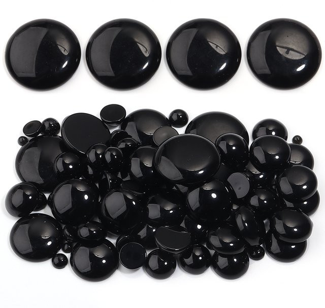 Louleur Cabochon Schwarz Achat, Runde Flatback Perlen, Unisex - Bild 1