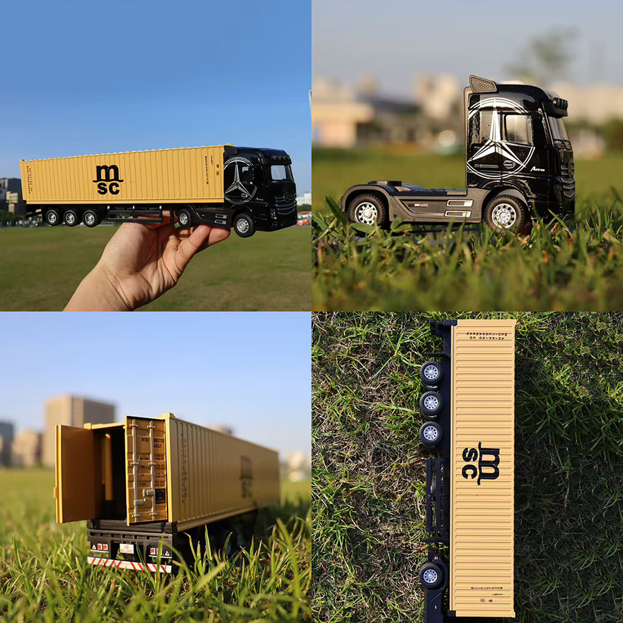 MAKEDA American Trailer Transport Vehicle, Container Truck Modell, 1:50, Metall, mit Licht und Sound - Bild 4