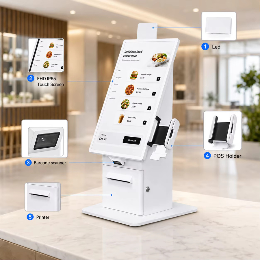 TouchWo Selbstbedienungs-Kiosk mit 27 Zoll Android Touchscreen für Restaurants und Einzelhandel, Weiß - Bild 3