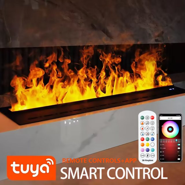 AFLYEVER Intelligenter Wasserdampf-Kamin mit 3D-Flammeneffekt in Schwarz aus Edelstahl mit Tuya-App-Steuerung und simuliertem Holzverbrennungsgeräusch - Bild 1