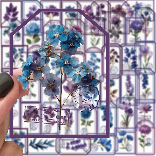 Charile Retro-Stempel, Blumen-Aufkleber, transparent, lila, 10-teiliges Set - Bild 1
