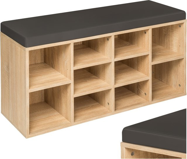 tectake Schuhschrank Max für 10 Paar Schuhe mit abnehmbarem Sitzpolster in Eiche Dunkelgrau, B/T/H: 103,5 x 48 x 30 cm - Bild 1