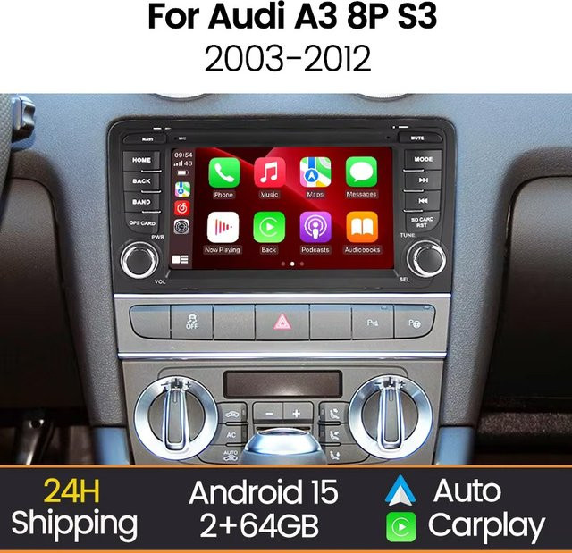 NAVIFANS 7-Zoll Android Auto und Apple CarPlay Autoradio für Audi A3 8P 2003-2012 S3 RS3 in Schwarz mit GPS und Bluetooth - Bild 1