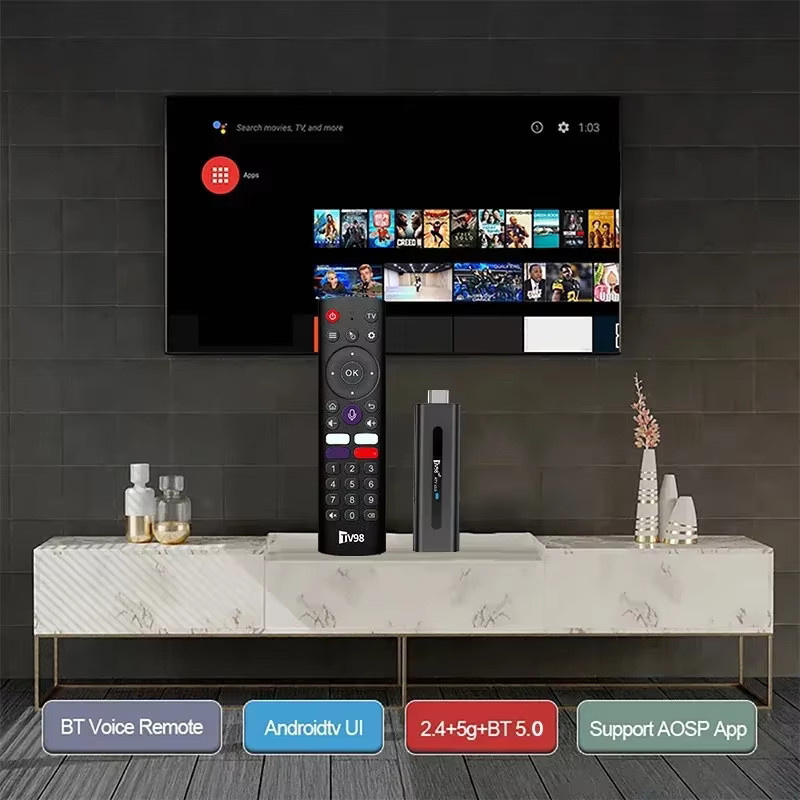 TV98 ATV Stick Android 14 mit Allwinner H313 Quad Core, 8GB RAM, 128GB Speicher, Dual WLAN 4G/5G, Bluetooth 5.0 und Sprachfernbedienung, HD 8K 4K @60fps, Schwarz - Bild 4