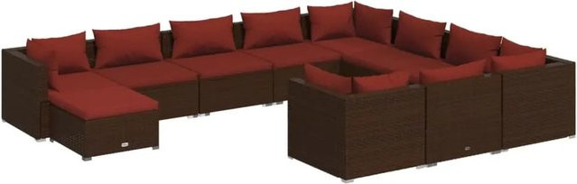 vidaXL 11-tlg. Garten-Lounge-Set in U-Form aus braunem Poly-Rattan mit Kissen und pulverbeschichtetem Stahlgestell - Bild 1
