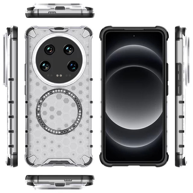 Magnetische transparente TPU-PC Schutzhülle für Xiaomi 14 Ultra 13 13T Pro 12 POCO X6 F6 F5 Pro 4G 5G mit Honeycomb-Design und stoßfester Rüstung - Bild 1