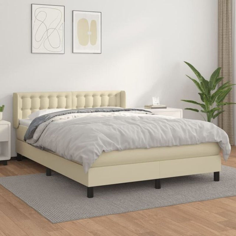 vidaxl Boxspringbett mit Matratze in Beige aus Kunstleder und Massivholz B/T/H: 140 x 200 cm - Bild 1