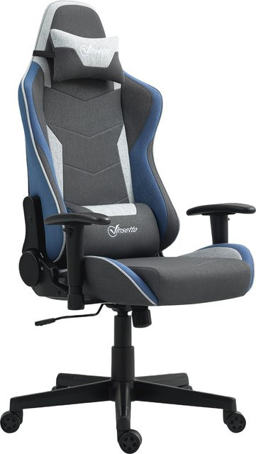 Aosom Vinsetto Ergonomischer Gaming-Stuhl Rezeptron in Blau mit Leinen-Stoff, Armlehnen, Kopfstütze, Lordosenstütze und Wippfunktion - Bild 1
