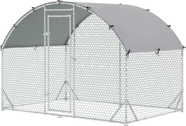 PawHut Hühnerstall Freilaufgehege aus Stahl in Silber für 4-6 Hühner und Kleintiere, B/T/H: 280 x 190 x 197 cm - Bild 1