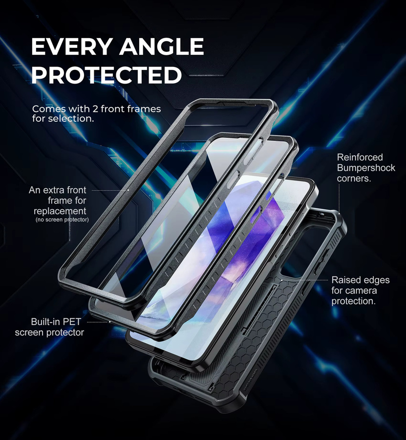 Dexnor Schutzhülle für Samsung Galaxy A55, 6,6 Zoll, mit Kamerabdeckung, integriertem Displayschutz und Ständer, Schwarz - Bild 3