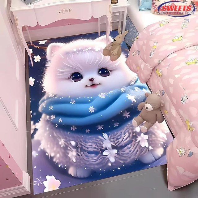 AISILK MOON 3D Katzen Teppich, waschbare und rutschfeste Matte für Wohnzimmer, Schlafzimmer oder Büro, Mehrfarbig, Breite: 60 cm, Tiefe: 40 cm - Bild 1