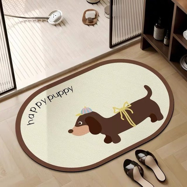 Yiran Furniture Badezimmer Fußmatte mit Cartoon-Tier-Motiv, Kieselgur-Effekt, wasserabsorbierend und rutschfest, beige, B/B: 40 x 60 cm - Bild 1