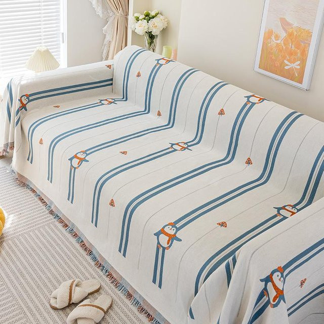 Super Six Chenille Sofa Überwurfdecke mit Streifen, Weiß, B/B: 180 x 130 cm - Bild 1