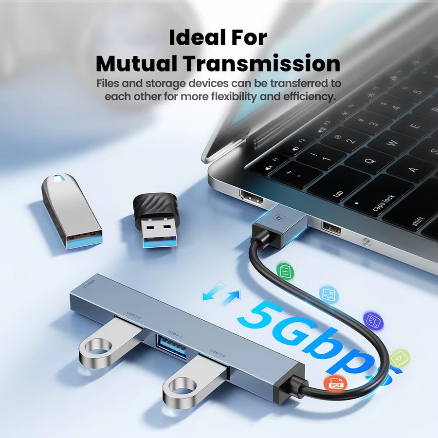 Toocki USB 3.0 Multiport Hub mit 4 USB-A Anschlüssen, High Speed USB Expander Adapter für MacBook und Laptop, Silber/Blau - Bild 4