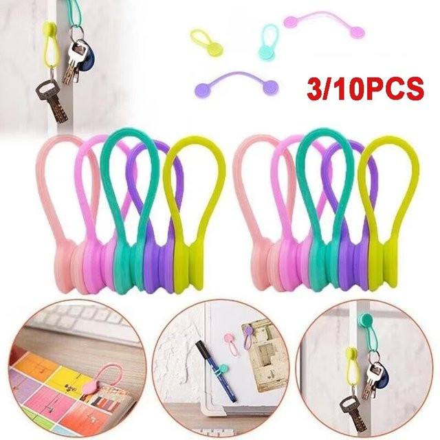 VORTNGLE Magnetische Silikon-Kabelbinder in Weiß, Wiederverwendbare elastische Kabel-Organizer für Zuhause - Bild 1