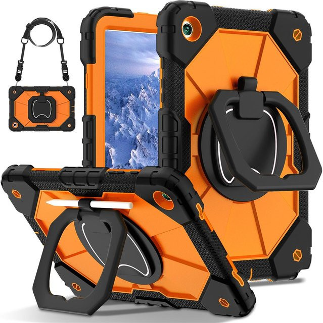 Robuste 3-in-1 Schutzhülle für Samsung Galaxy Tab A9 und Tab A9+ mit 360 Grad drehbarem Griff und Ständer in Orange - Bild 1