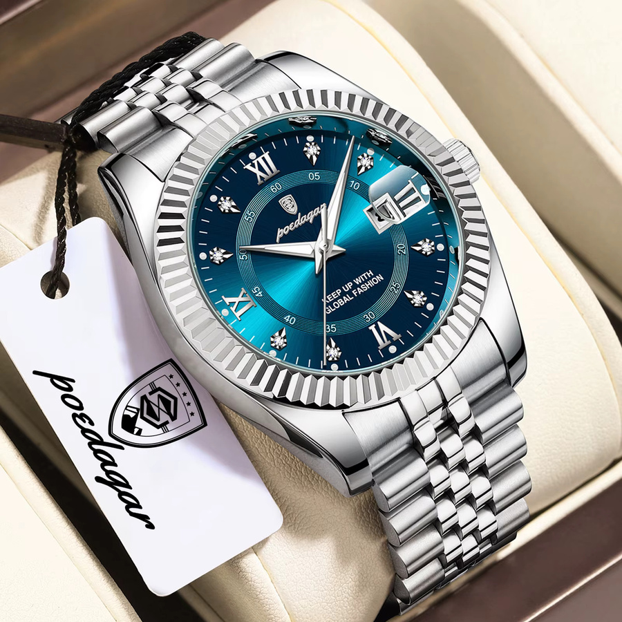 POEDAGAR Armbanduhr Edelstahl, Quarz, Blau, Herren - Bild 2